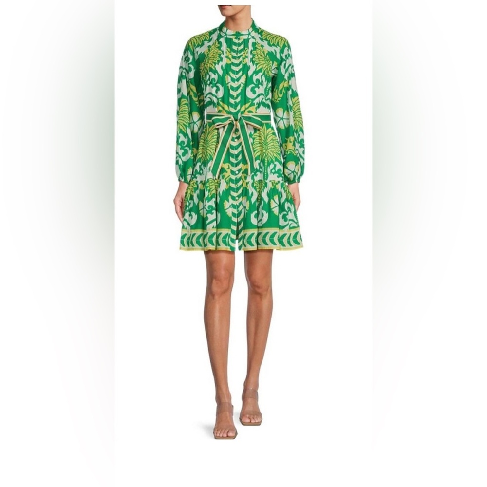 ANTONIO MELANI Size 6 Green and White Long Sleeve Dress 2024 Collection